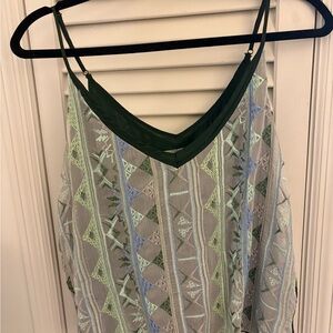 Embroidered Green Stripe Sleeveless Women's Top